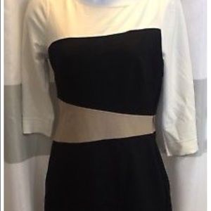 WHBM White Black Beige Colorblock Midi Dress.